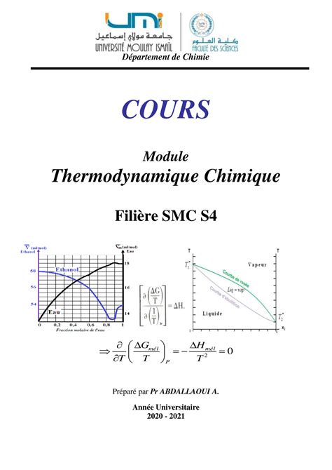 Polycopié Chapitres I II et III S4 chimie Département de Chimie