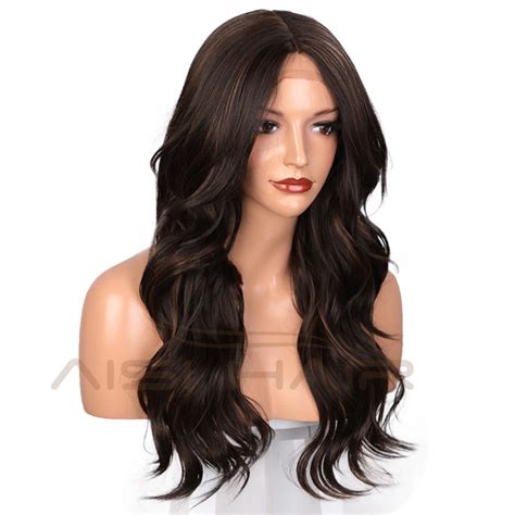 Aisi Hair New Design Long Wavy Mixed Brown Wig Body Wave Swiss Lace Wig