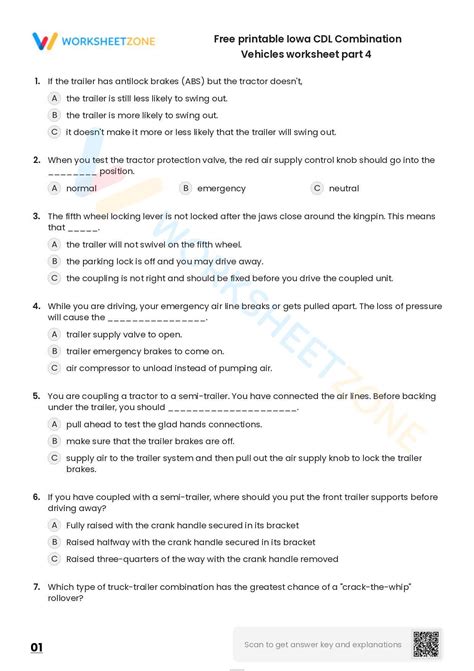 Free Printable Iowa Cdl Combination Vehicles Worksheet Part