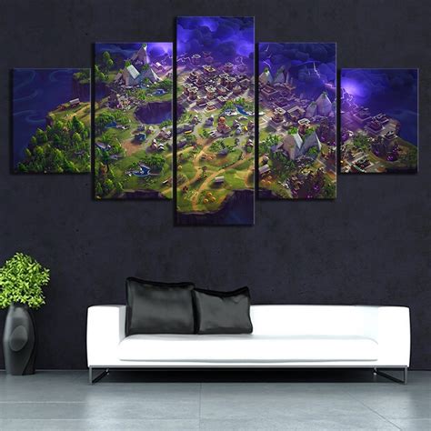 Fortnight Battle Royale 5piece Map Poster Video Game Wall Art Decor