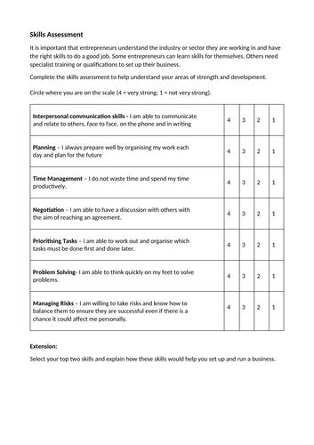 Skills assessment | Teaching Resources