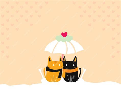 Premium Vector | Pastel wallpaper of cute cat couple sitting together under the love umbrella.