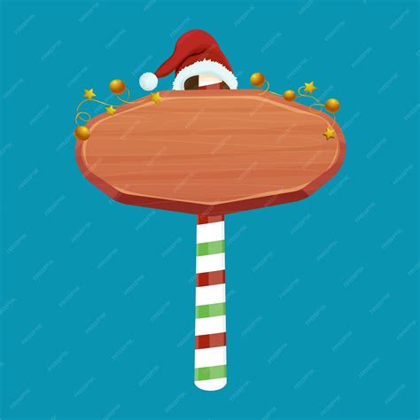 Premium Vector Christmas Wooden Signboard Road Sign On Striped Stick