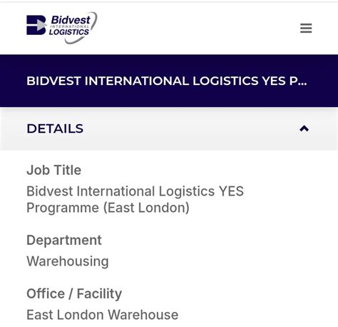 BIDVEST INTERNATIONAL LOGISTICS YES PROGRAMME EAST LONDON Mzanzi Ekhaya