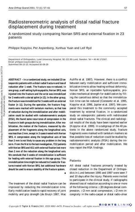 Pdf Radiostereometric Analysis Of Distal Radial Fracture Displacement