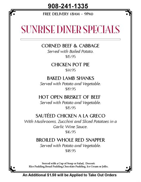 Daily Specials Sunrise Diner