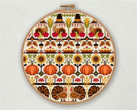 Set Of Thanksgiving Cross Stitch Patterns Harvest Cross Etsy