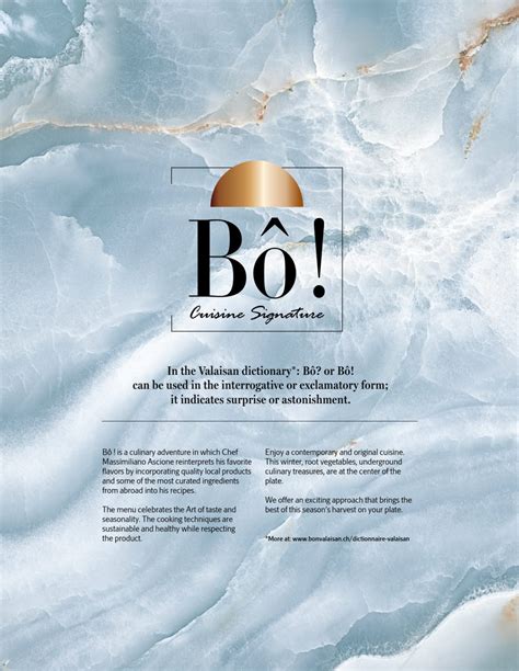 Menù completo e carta 2024 Bô W Verbier a Verbier TheFork