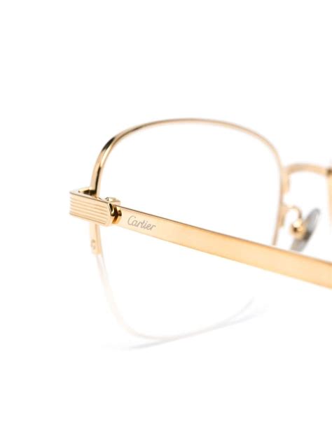 Cartier Eyewear Square Frame Engraved Logo Glasses Gold Farfetch