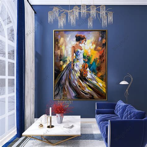 Lady With Violin Oil Painting Original Women X Canvas Wall Etsy