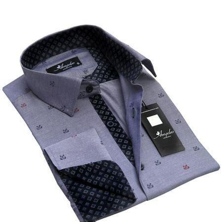 Amedeo Exclusive Grey With Checkers Mens Slim Fit French Cuff Dress Shirts with Cufflink Holes ...