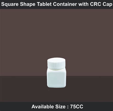 White Hdpe Square Shape Tablet Container With Crc Cap Capacity Cc