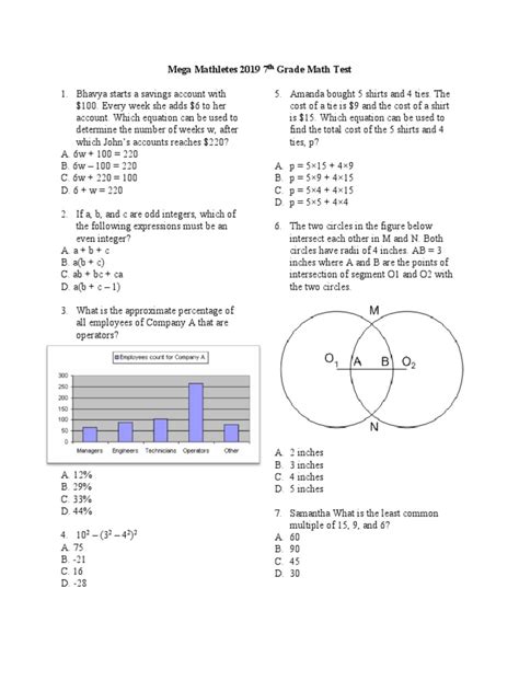 P 7th Grade Math Test 1 Pdf Area Elementary Mathematics