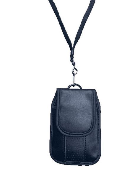 Around The Neck Hanging Black Leather Vertical Case With Pinch Clip