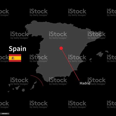 Detailed Map Of Spain And Capital City Madrid With Flag Stock