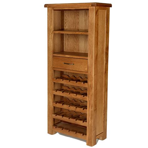 Earls Wooden Tall Wine Rack In Chunky Solid Oak With 1 Drawer Furniture In Fashion