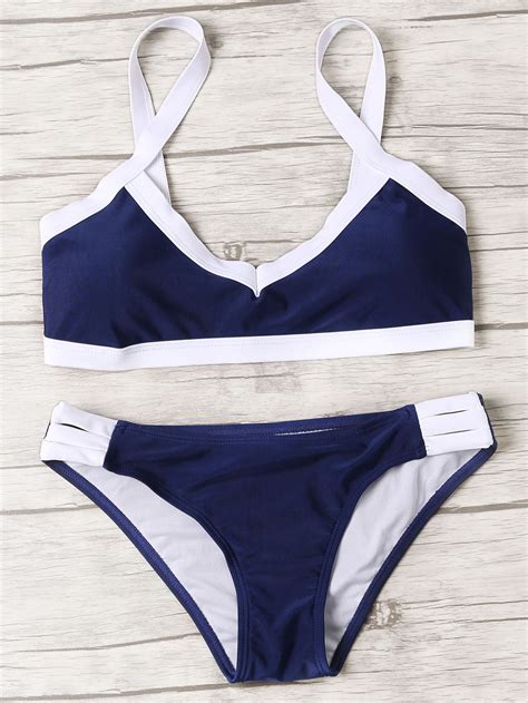 Shop Contrast Trim Ladder Cutout Bikini Set Online Shein Offers