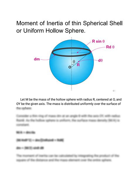 Solution Harnessing The Concept Of Moment Of Inertia To Analyze Thin Spherical Shells And