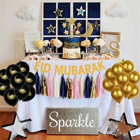 Ramadan Decorations Eid Mubarak Gold Banner Balloons Muslim Islamic Eid ...