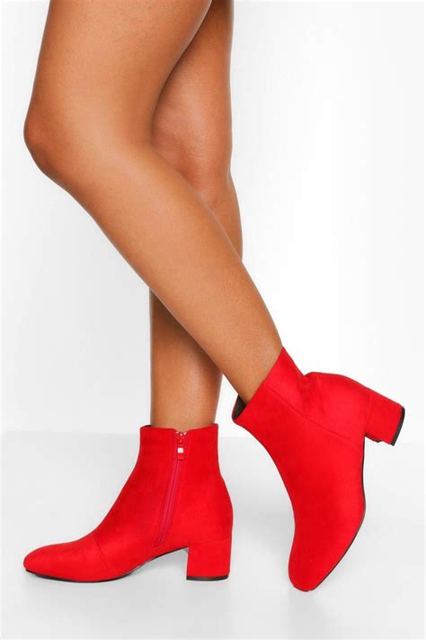 Low Block Heel Shoe Boot Boohoo Low Block Heel Shoes Block Heel Shoes Red Ankle Boots