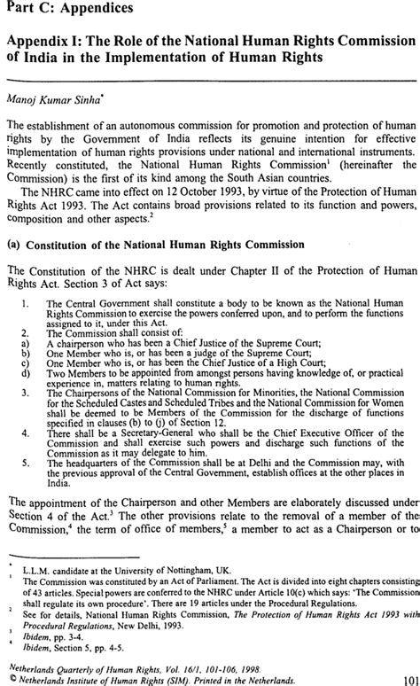 Appendix I The Role Of The National Human Rights Commission Of India