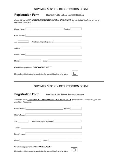 Fillable Online Belmont K Ma Summer Session Registration Form Summer