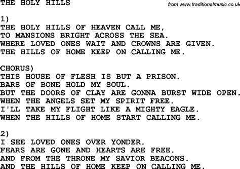 Country Southern And Bluegrass Gospel Song The Holy Hills Lyrics