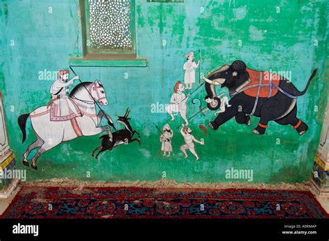 Beautiful Frescoes On Walls Of The Juna Mahal Fort Dungarpur Rajasthan