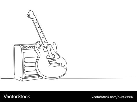 One single line drawing electric guitar Royalty Free Vector