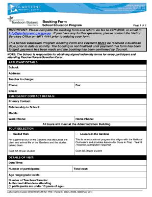 Fillable Online Gladstone Qld Gov Booking Form School Education Program