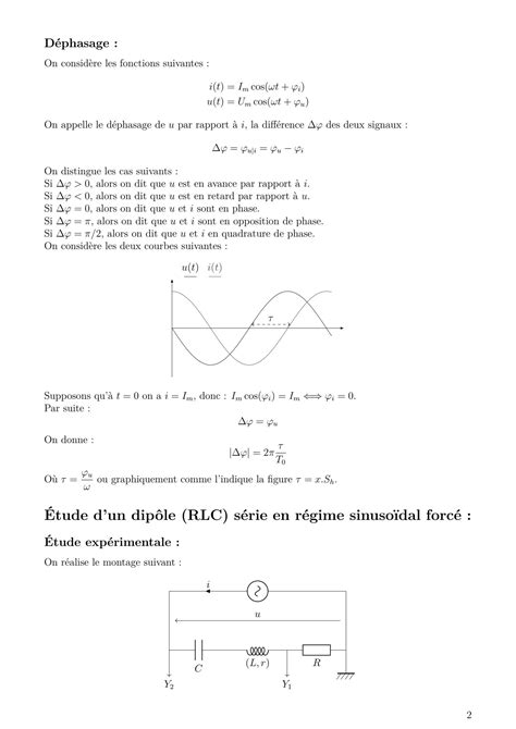 SOLUTION Circuit Rlc Serie En Regime Sinusoidal Force Cours Latex