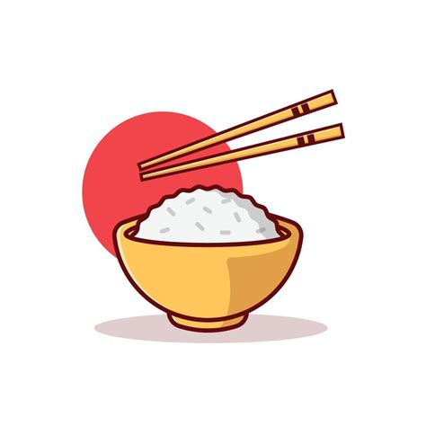 Bowl With Rice And Chopsticks Flat Vector Illustration Icon On White ...