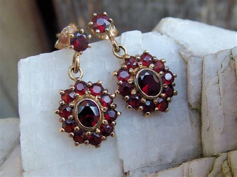 Garnet Cluster Oval Drop I Earrings In Gold Fill Mountings Etsy