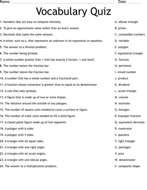 Vocab Quiz Template