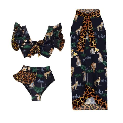 Ashgaily 2024 3pack Bikini With Beach Skirt Swimwear Women Swimsuit V Neck Ruffle Print Bathing