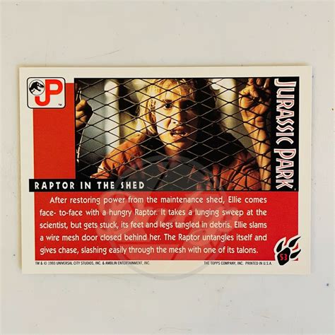 Jurassic Park Raptor In The Shed 53 Topps Trading Card Usa 1993