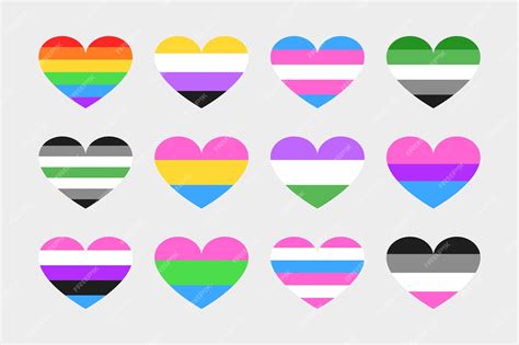 Premium Vector Set Of 12 Vector Hearts In Colors Of Different Lgbtq