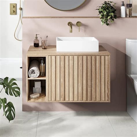 Regis Calibre Fluted Sonoma Oak Wall Hung Vanity Unit Mm At Buildiro