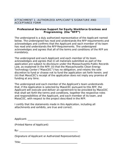 Authorized Applicant Signature And Acceptance Doc Template PdfFiller