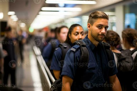 Airport security personnel efficiently managed the long lines during