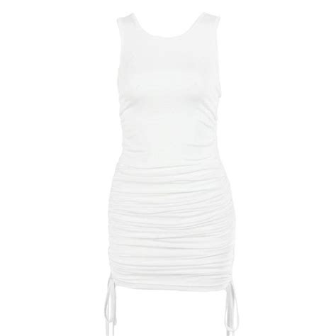 Buy Women Sexy Bodycon Mini Tank Dress Side Ruched Drawstring Ribbed