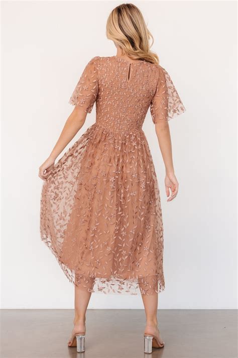Baltic Born Kendra Embroidered Tulle Midi Dress In Nude Rose Baltic Born Clothing