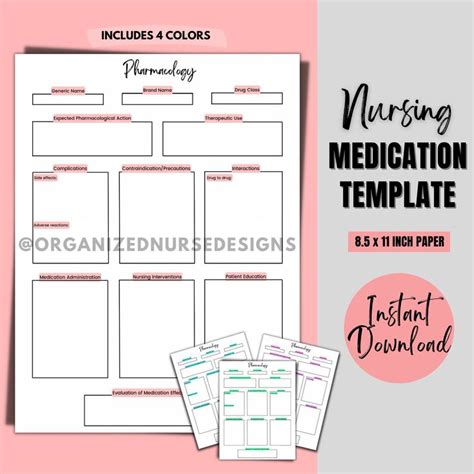 The Nursing Medication Template Is Shown In Three Different Colors