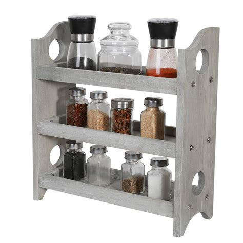 3 Tier Wood Spice Rack Organizer Countertop Rustic