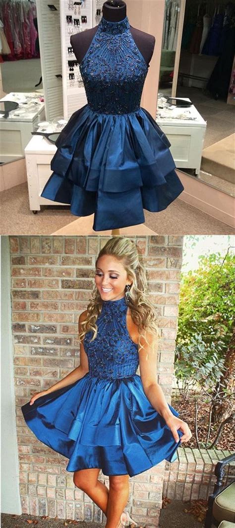 Fashion A Line High Neck Navy Blue Homecoming Dress On Storenvy