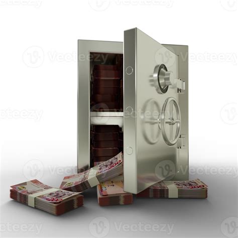 Bundles Of Ghanaian Cedi In Steel Safe Box 3d Rendering Of Stacks Of