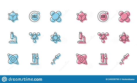 Set Line Atom Test Tube Flask On Stand Molecule Pipette Microscope