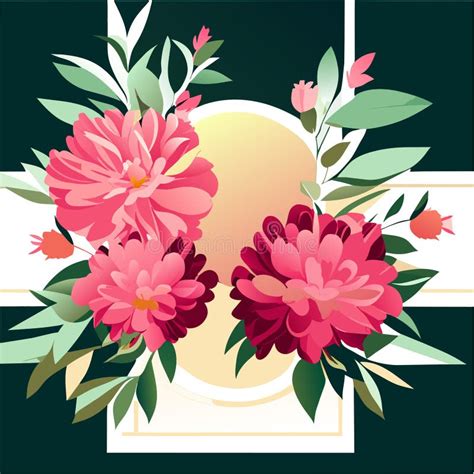 Floral Frame With Peony Flowers And Leaves Vector Illustration Stock