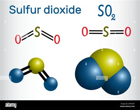 Sulfur dioxide (sulphur dioxide, SO2) molecule. Structural chemical ...