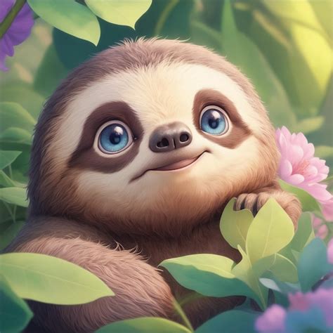 Premium Photo Cartoon Sloth In Dreamy Generative Ai